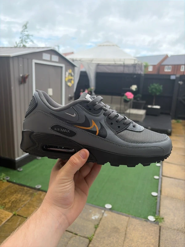 Nike Air Max 90 Grey Orange Black side view